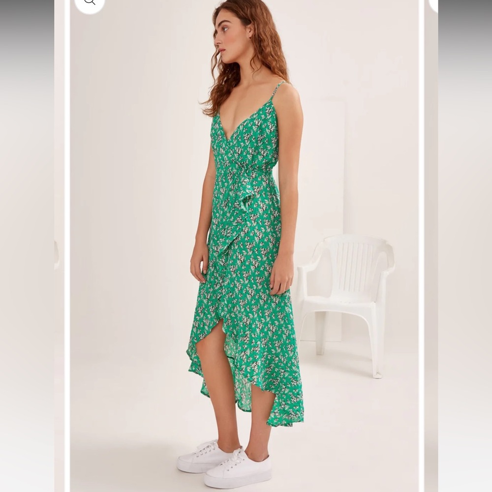 The Fifth Label Adventurer Wrap Dress green floral wedding guest sz XXS
